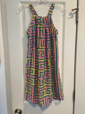 Alice & Trixie Pink Yellow Teal Geometric Print 100% Silk Dress is size XS